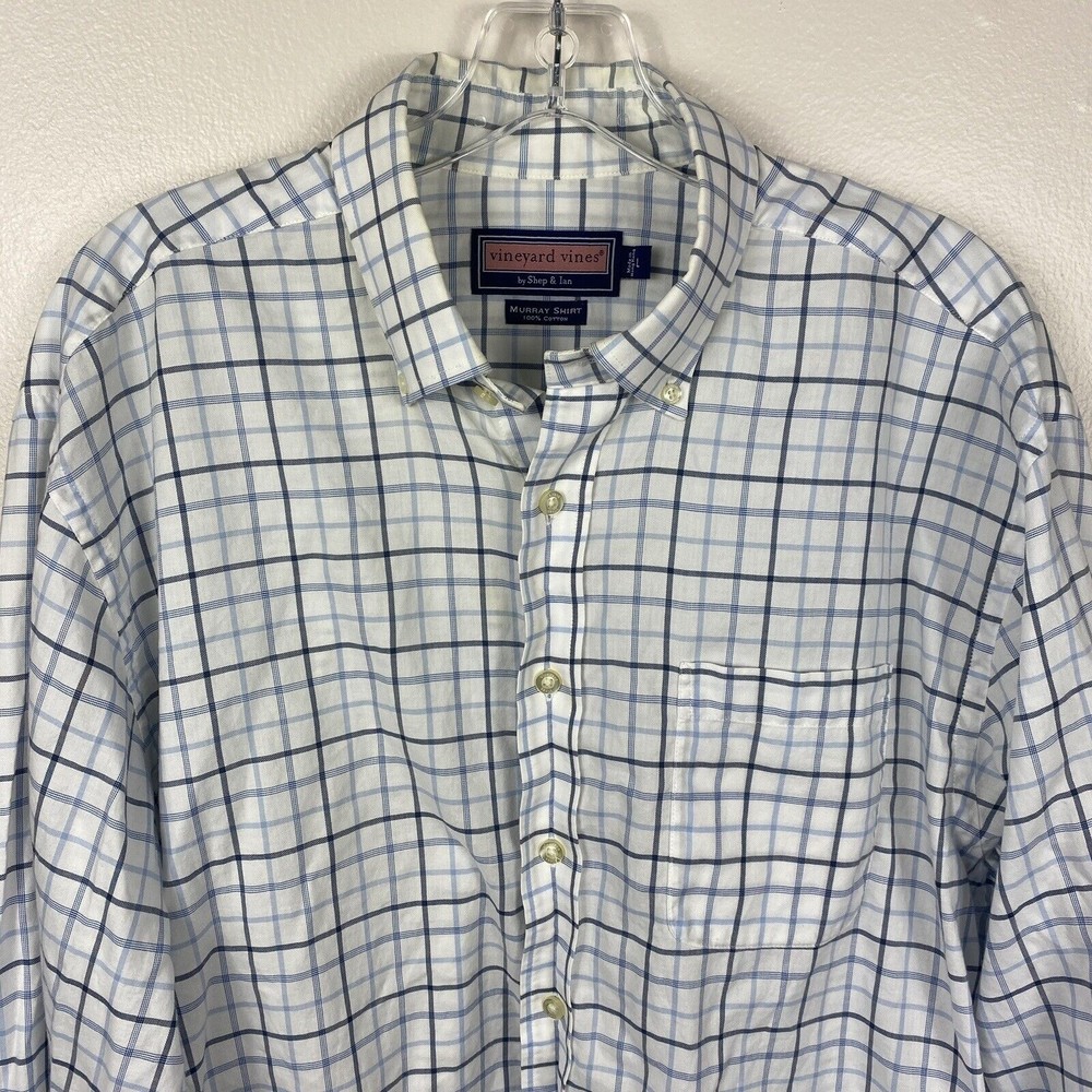 Vineyard Vines Murray Adult Mens Large Blue  Checkered Long Sleeve Casual Preppy